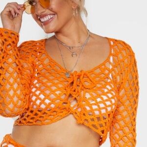 PrettyLittleThing Bright Orange Crochet Top